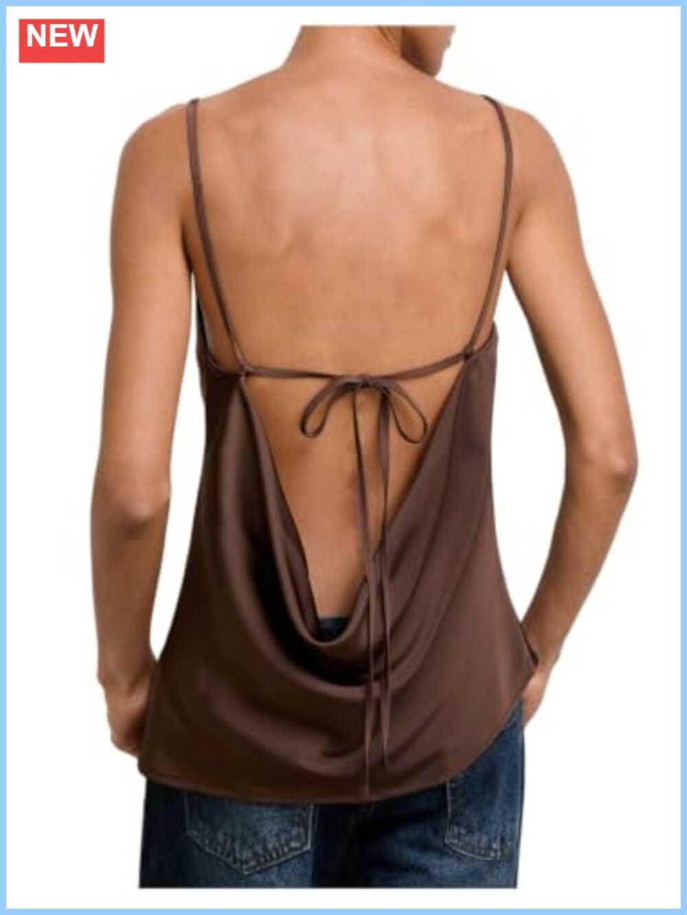 Satin Draped Cowl Neck Self Tie Backless Cami Top Going Out